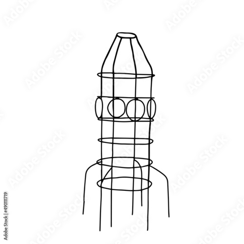 Beautiful hand-drawn black vector illustration of a metal swedish wall rocket for children isolated on a white background
