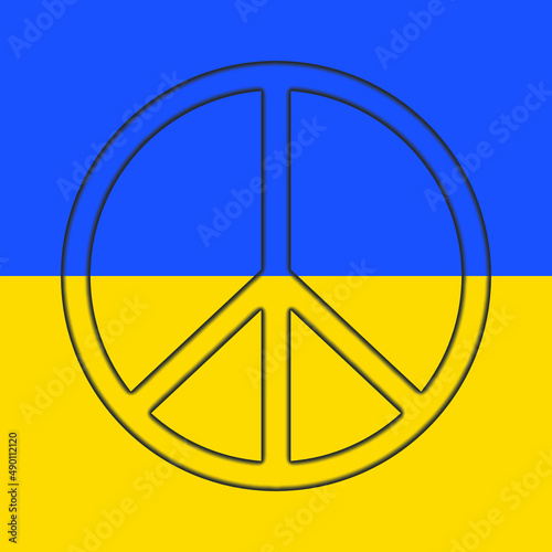 Illustation of the Ukrainian flag in the national colors and the peace signs