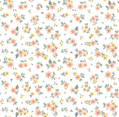 Deken met foto Bloemen patronen Vintage pastel koraalroze bloemetjes op wit  © ann_and_pen