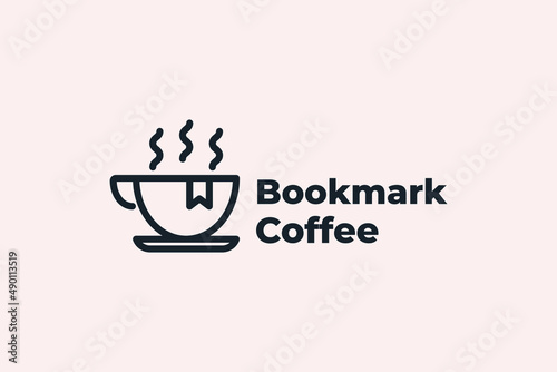 Bookmark coffee logo design template icon illustration vintage drawing