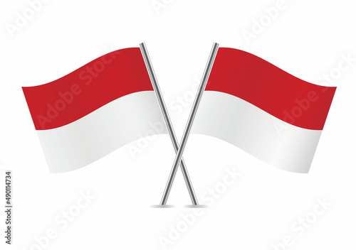 The principality of Monaco crossed flags. Monegasque flags, isolated on white background. Vector icon set. Vector illustration. Free Download The principality of Monaco crossed flags. Monegasque flags, isolated on white background. Vector icon set. Vector illustration. - GFXLoad