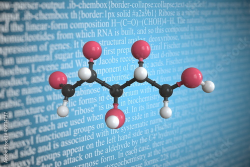 Ribose scientific molecular model, 3D rendering photo