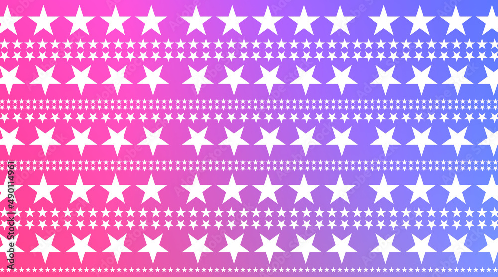 white stars of various sizes stacked on pink and violet background, banner, template, decor, fashion