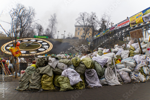 Kyiv (Kiev), Ukraine - April 15, 2014: People’s protests, manifestations and fight for freedom and democracy on Maidan Nezalezhnosti square photo