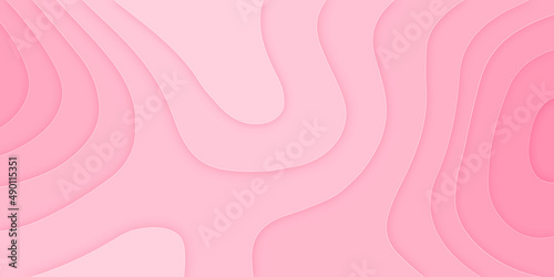 Pink paper cut banner with 3D abstract background and pink waves layers. Abstract layout design for brochure and flyer. Paper art vector illustration