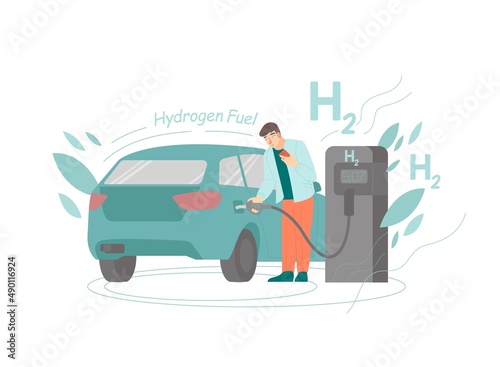 Automobile with hydrogen motor. H2 fuel car.