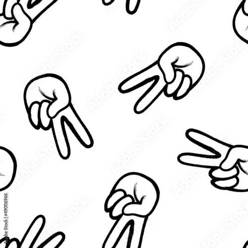 Seamless pattern of sprayed peace symbols. Vector illustration with overspray in black over white.