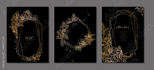 Set of Elegant Gold card, wedding Invitation