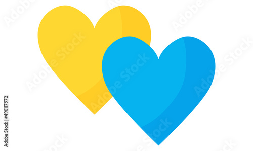 Blue and yellow hearts with the flag of Ukraine. Ukrainian Russian war.