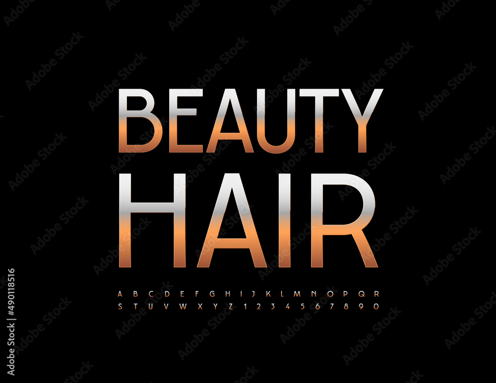 Vector stylish Logo Beauty Hair. Trendy Golden Font. Artistic Alphabet Letters and Numbers Vector stylish Logo Beauty Hair. Trendy Golden Font. Artistic Alphabet Letters and Numbers