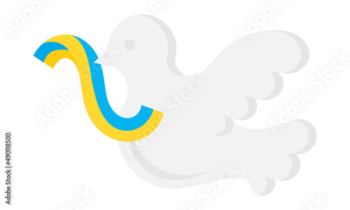 Dove and ribbon with the flag of Ukraine. Ukrainian Russian war.