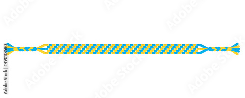Yellow blue handmade hippie friendship bracelet of threads with Ukraine flag. Ukrainian Russian war.