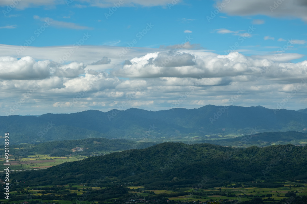 Aerial view of endless lush pastures of CHIANGRAI. View of Mae Ngoen Subdistrict Chiang Saen District Chiang Rai.