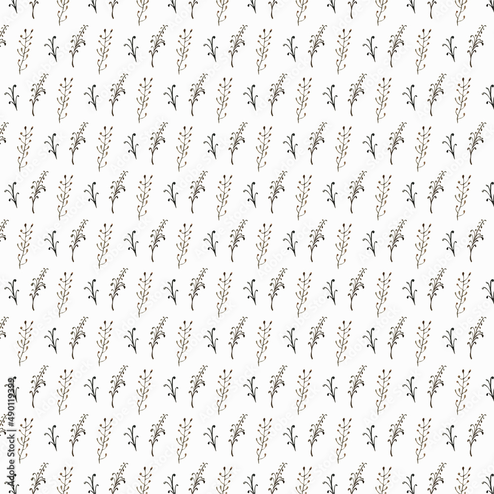 Fototapeta premium Watercolor seamless pattern with herbs leaves isolated on white background