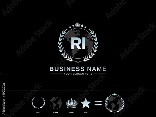 Initial RI Logo, Monogram ri Letter Icon with Colorful circle Leaf Globe Royal Crown and Star Logo Image Vector