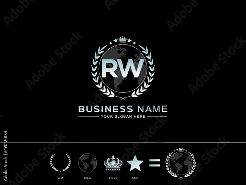 Initial RW Logo, Monogram rw Letter Icon with Colorful circle Leaf Globe Royal Crown and Star Logo Image Vector photo
