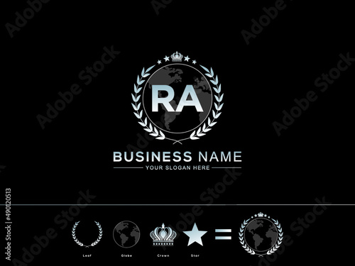 Initial RA Logo, Monogram ra Letter Icon with Colorful circle Leaf Globe Royal Crown and Star Logo Image Vector