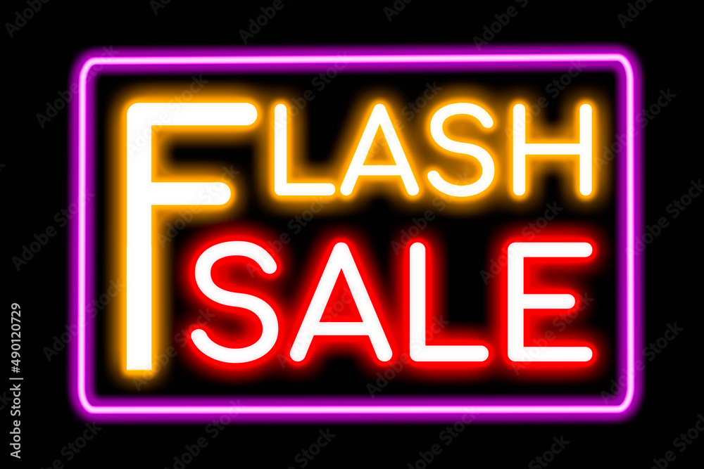 Flash sale neon banner, advertising symbol, light signboard.