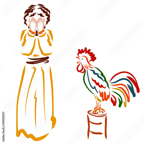 Slika na platnu crowing rooster and the apostle Peter repenting of the denial of the Lord