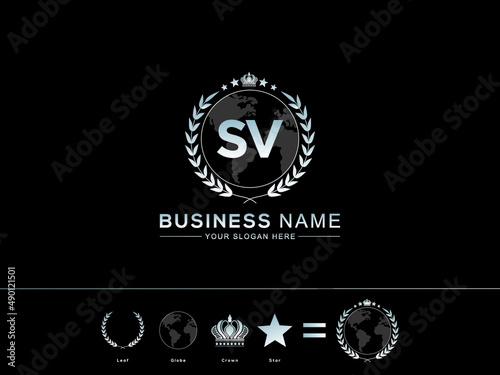 Creative SV s v Vector Icon Letter Logo, sv Letter with circle Leaf Globe Royal Crown and Star Logo Image For all kind of use