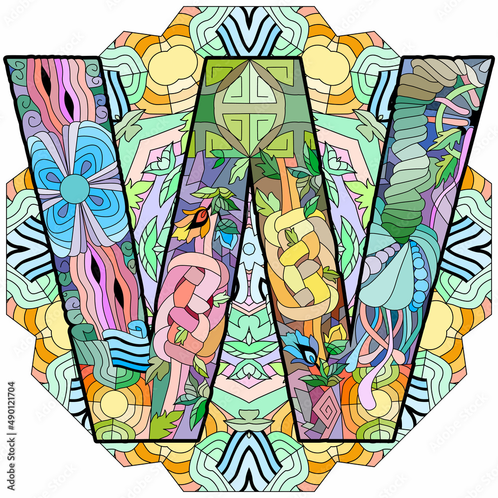 Letter W monogram, engraving design on mandala. Vector illustration. Letter W monogram, engraving design on mandala. Vector illustration.