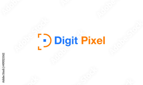 initial letter DP logo with pixels data technology vector