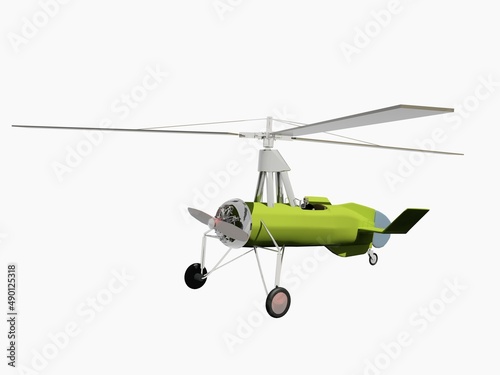 Fototapeta Naklejka Na Ścianę i Meble -  modelo 3D de autogiro La Cierva integrado en fotografías, o aislado sobre fondo blanco para permitir su uso posterior con fondos aleatorios
