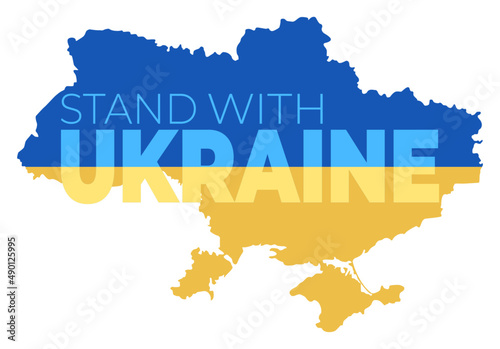 Vector illustration of map of Ukraine with a flag of Ukraine. Banner for Ukraine support. No to war. Stand with Ukraine, help Ukrainian.