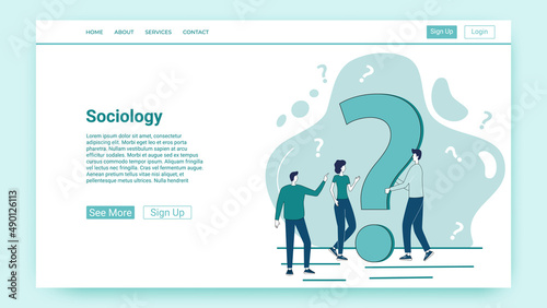 Sociology.People ask and answer questions.A sociological survey.An illustration in the style of a green landing page.