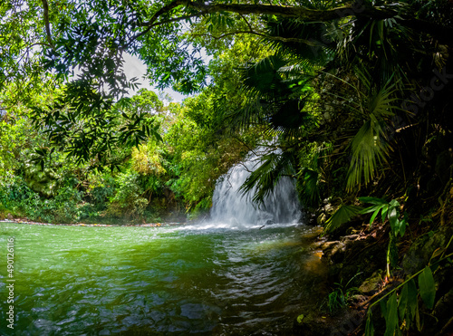 View of a hidden waterfall located in Mauritius 