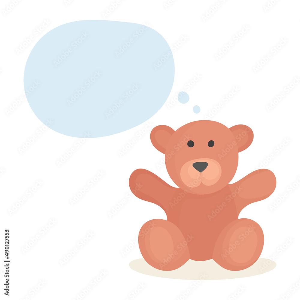 Thinking bear. Cute toy teddy bear with speech bubble. Drawing illustration in cartoon style. Part of set. Thinking bear. Cute toy teddy bear with speech bubble. Drawing illustration in cartoon style. Part of set.
