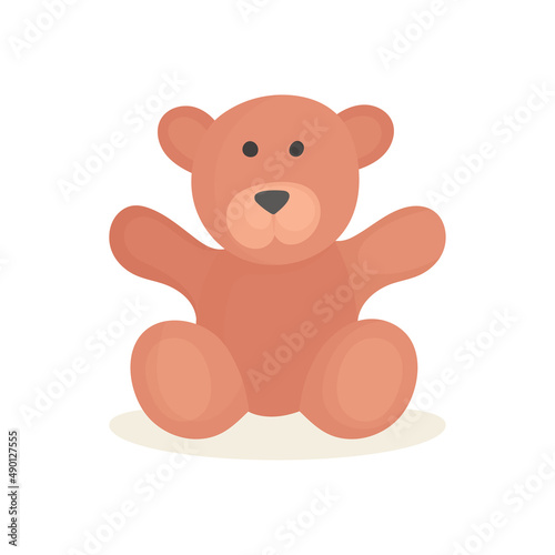 Bear. Cute sitting toy teddy bear. Drawing illustration in cartoon style. Part of set. © Goga
