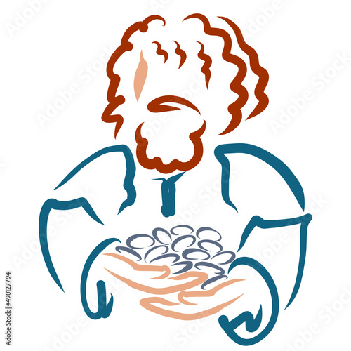 Carta da parati A man holds coins in his hands, Judas Iscariot, betrayal