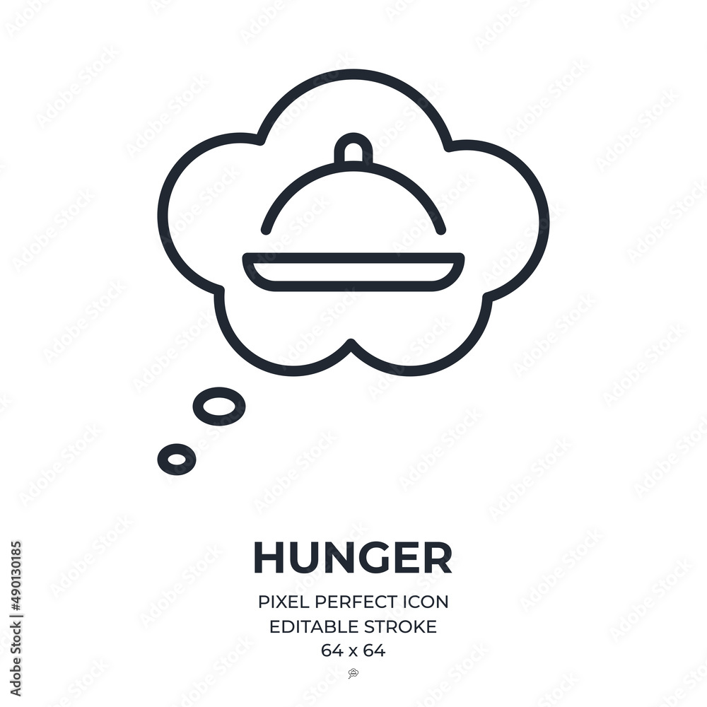 Hunger concept editable stroke outline icon isolated on white background flat vector illustration. Pixel perfect. 64 x 64.