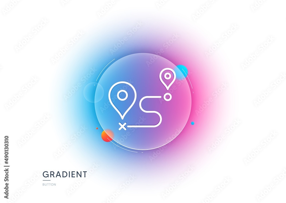 Journey line icon. Gradient blur button with glassmorphism. Road path sign. Route map distance symbol. Transparent glass design. Journey line icon. Vector