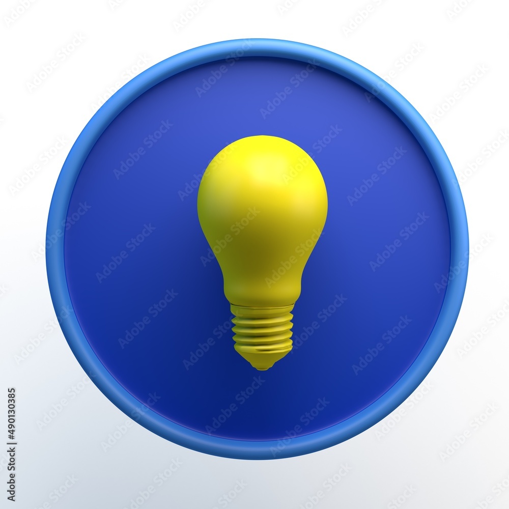 Icon with light bulb on isolated white background. 3D illustration. App. Icon with light bulb on isolated white background. 3D illustration. App.
