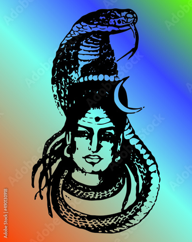 Vector of Shiva in black on a colorful background photo