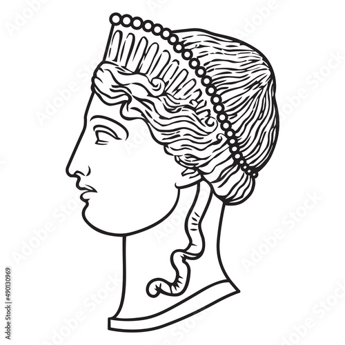 Ancient greek woman goddess face illustration line 1