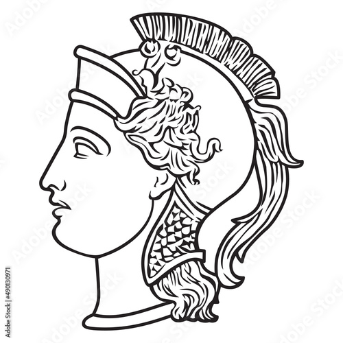 Ancient greek woman goddess face illustration line 3