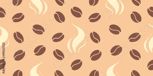 Coffee beans, seamless vector pattern, simple style