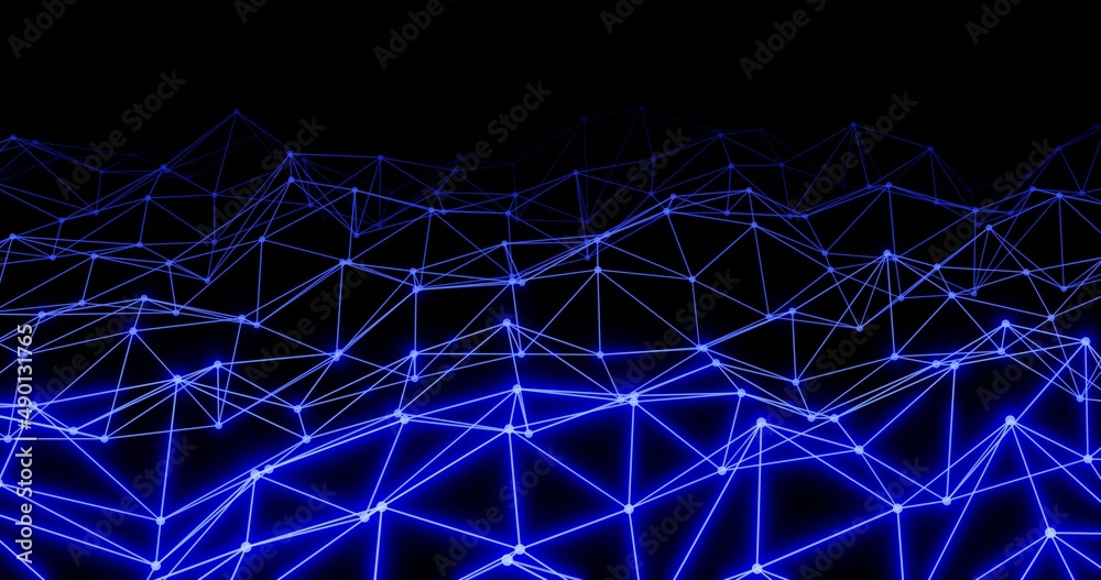 Blue lines and dots connecting technology and science style. 3d rendering.	