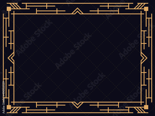 Art deco frame. Vintage linear border. Design a template for invitations, leaflets and greeting cards. Geometric golden frame. The style of the 1920s - 1930s. Vector illustration