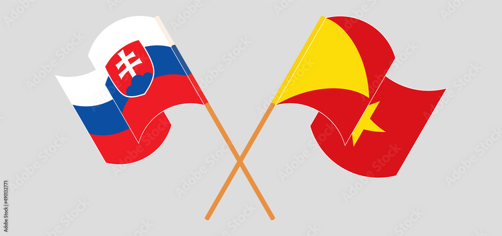 Crossed and waving flags of Slovakia and Tigray Crossed and waving flags of Slovakia and Tigray