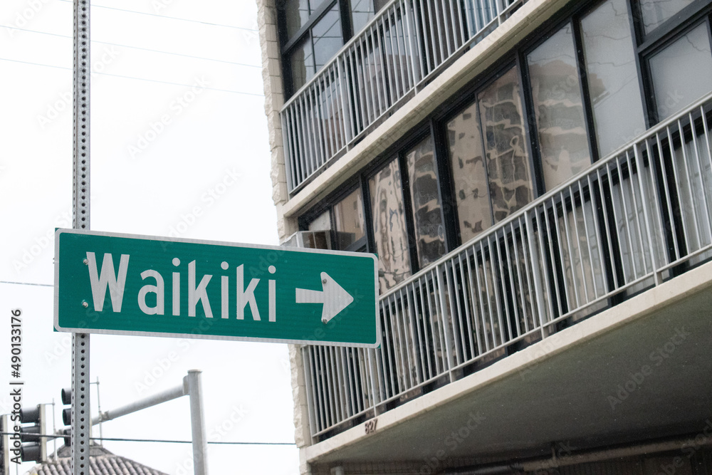 Waikiki Hawaii sign, directions to industrialization, Waikiki Hawaii sign, directions to industrialization,