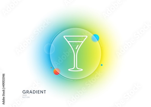 Martini glass line icon. Gradient blur button with glassmorphism. Wine glass sign. Transparent glass design. Martini glass line icon. Vector