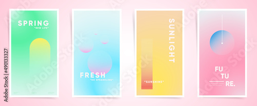 holographic spring gradient vertical stories, cover template design set for poster, social media post and stories banner. Blurry futuristic modern gradient post. Vector aesthetic springtime kit.