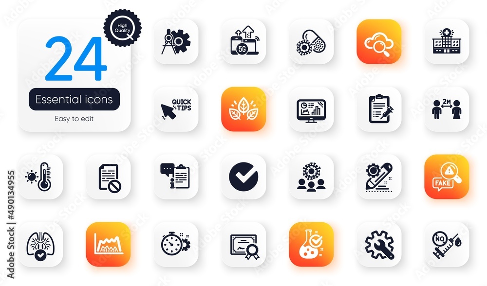 Set of Science flat icons. Vaccine report, Wrong file and Trade chart elements for web application. Fake news, Social distancing, Verify icons. Project edit, Analytics graph. Vector Set of Science flat icons. Vaccine report, Wrong file and Trade chart elements for web application. Fake news, Social distancing, Verify icons. Project edit, Analytics graph. Vector