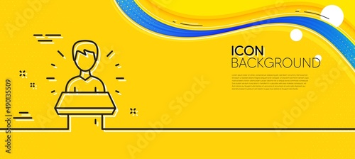 Brand ambassador line icon. Abstract yellow background. Man speaking sign. Advertisement symbol. Minimal brand ambassador line icon. Wave banner concept. Vector