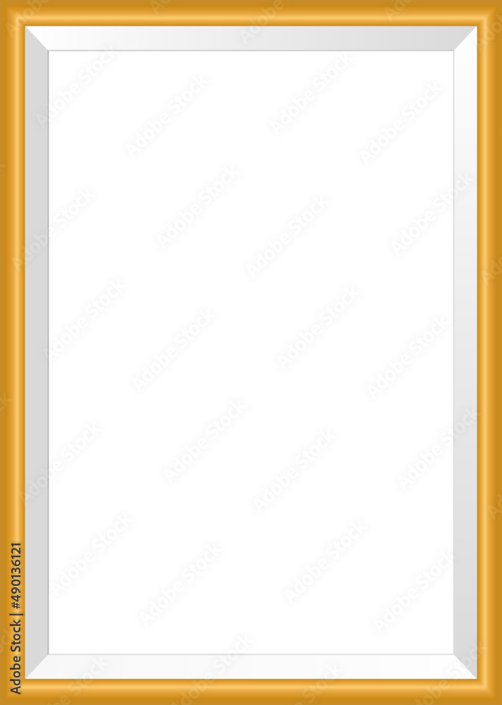 Photoframe mockup. Realistic empty golden framing. Photo gallery design.