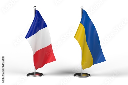 3d rendering two flags Ukraine France negotiations, war, peace, conflict, aggression, friendship, summit